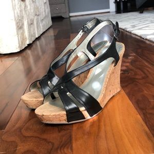 Black Guess Strappy Cork Wedges